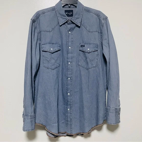 Wrangler Men's Stonewash Cowboy Cut Snap Front Long Sleeve Cotton Shirt Size L - Picture 14 of 15